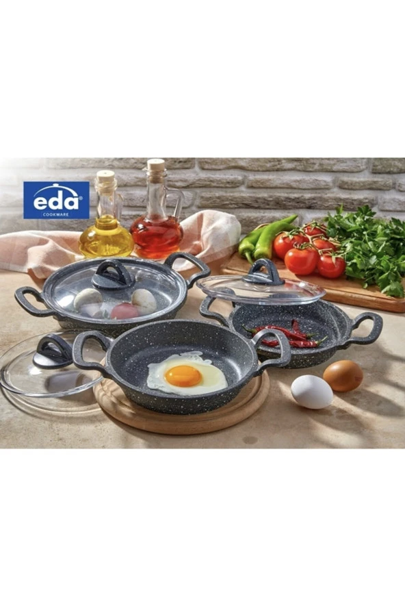 Eda 3 lü granit döküm kapaklı sahan tava seti - yanmaz yapışmaz 16/18/20 cm 3 boy ürün görseli 1