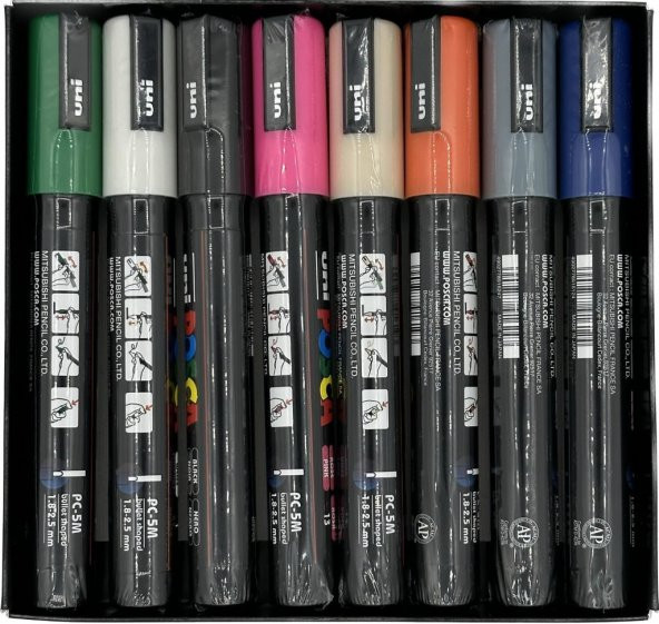 Uni Poster Markörü Posca Pc-5M/7+1 Karışık Renkler 8 Adet ürün görseli 1