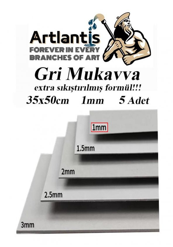 Mukavva Gri 1 mm 35x50 cm 5 Adet Sert Karton Ekstra Sıkıştırılmış 35*50 Mukavva Gri Renkli 5 Adet ürün görseli 1