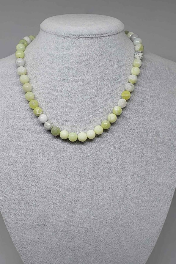 Peridot (Zebercet) Taşı Yeşil-Beyaz Alacalı Kolye 8mm (23115) (Klipsli) ürün görseli 1