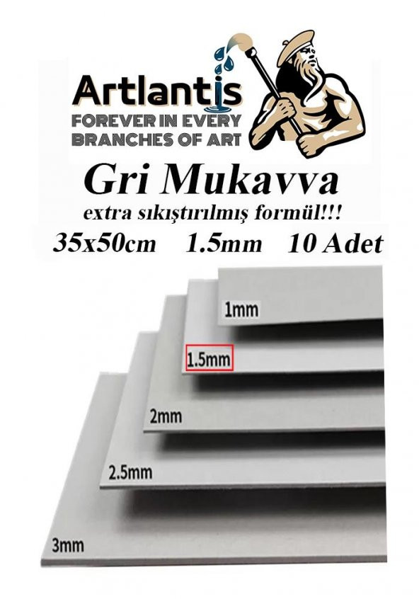 Mukavva Gri 1.5 mm 35x50 cm 10 Adet Sert Karton Ekstra Sıkıştırılmış 35*50 Mukavva Gri Renkli 10 Adet ürün görseli 1
