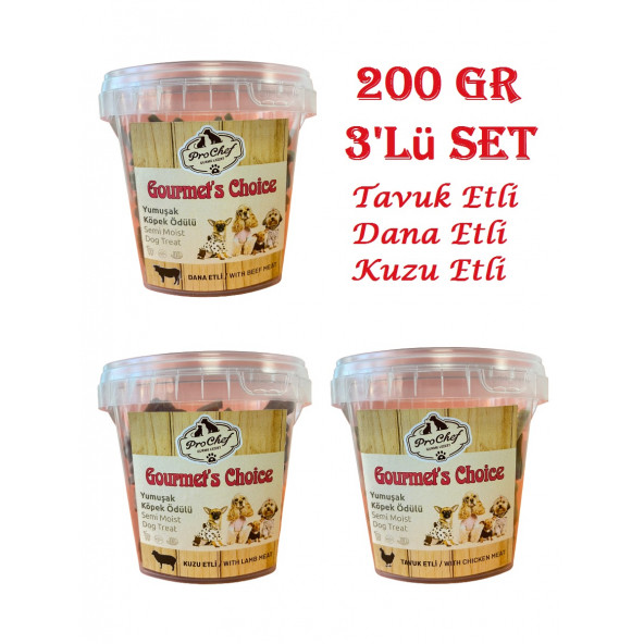 ProChef 3'lü Set 200 Gr Dana Kuzu Tavuk Etli Gourmet's Choice Köpeklerin Eğitimi Için Yarı Yumuşak Ödül Mama ürün görseli 1
