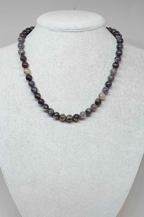 Su Safiri (İyolit) Taşı Kolye 8mm (Klipsli) ürün görseli 1