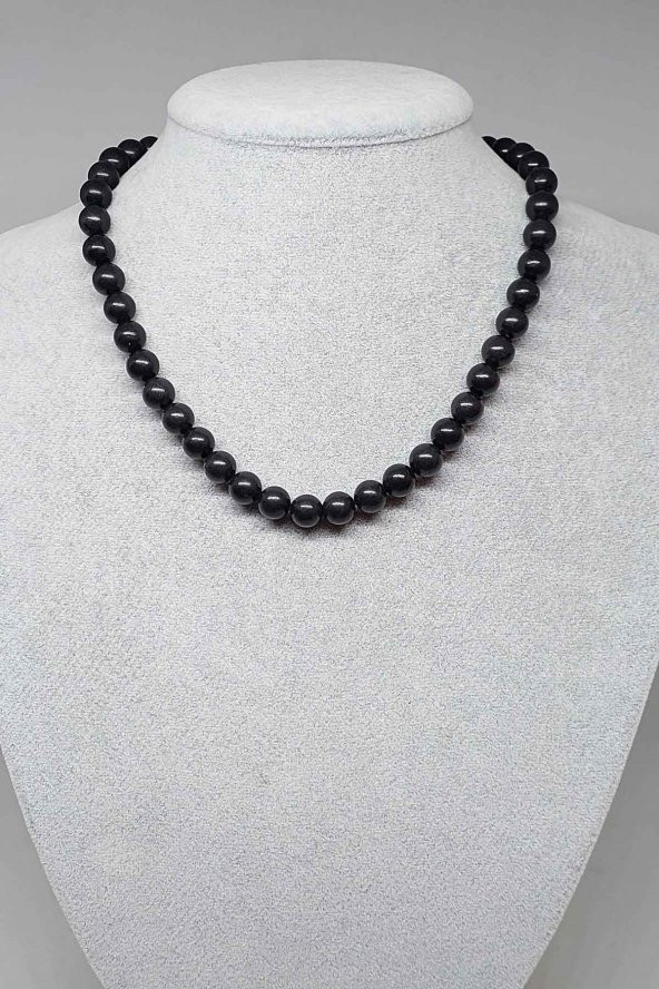 Shungite (Şungit) Taşı Kolye 8mm (Klipsli) ürün görseli 1