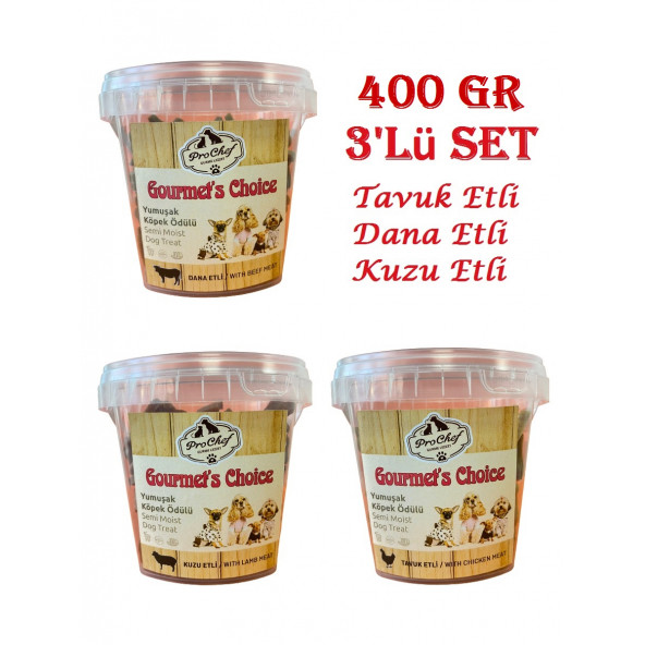 ProChef 3'lü Set 400 Gr Dana Kuzu Tavuk Etli Gourmet's Choice Köpeklerin Eğitimi İçin Yarı Yumuşak Ödül Mama ürün görseli 1