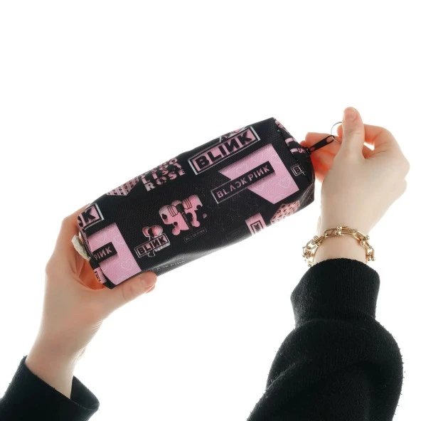 Siyah Blackpink Kpop Desenli Kalemlik Fermuarlı Makyaj Çantası ürün görseli 1