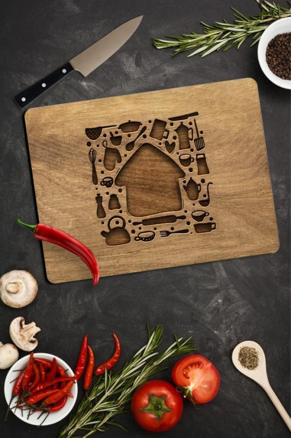 20x30 cm Ahşap Ev Desenli Cam Kesme Tablası/Tahtası ürün görseli 1