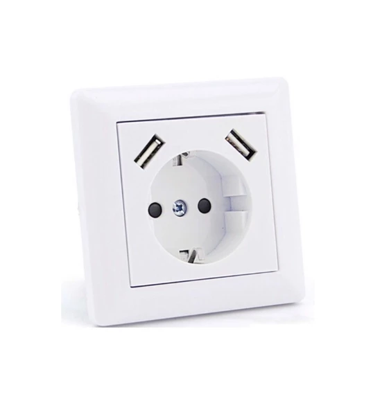 Axis Sıva Altı Topraklı Priz 16A + 2 USB 2,3A ürün görseli 1