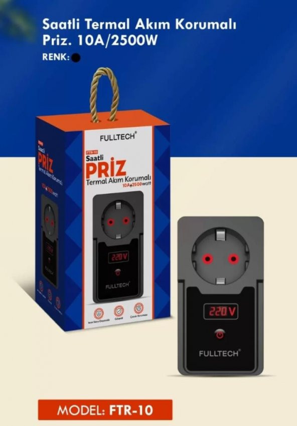 Fulltech Termal Akım Korumalı Isıya Dayanıklı Zaman Ayarlı Tekli Priz FTR-10 ürün görseli 1