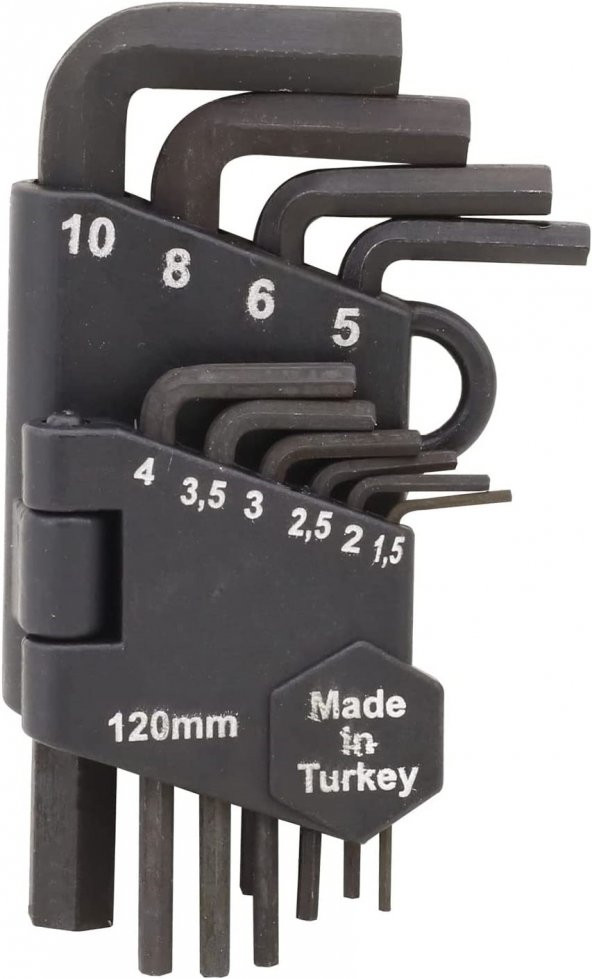 120 Mm 10 Parça Siyah Alyan Seti  Düz Kısa Alyan Takımı  6 Gen Alyan Allen Anahtarları ürün görseli 1