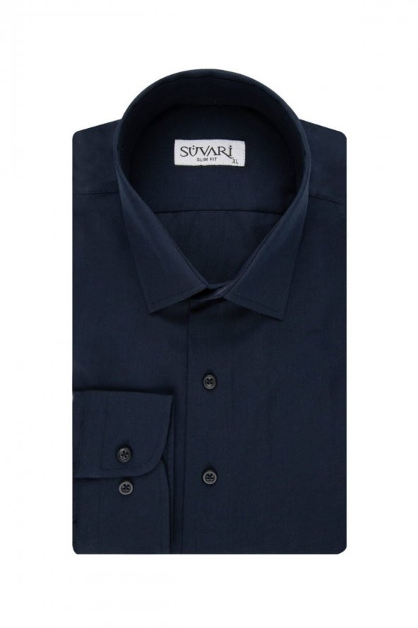 SÜVARİ Slim Fit Lacivert Düz Erkek Gömlek ürün görseli 1