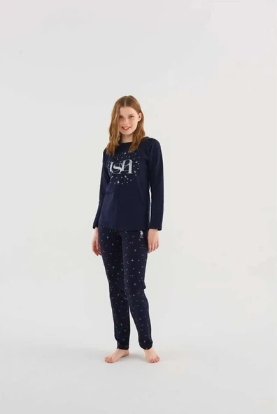 U.s Polo Assn 16838 Kadın Lacivert Yuvarlak Yaka Pijama Takım ürün görseli 1