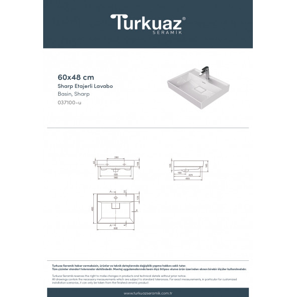 Cerastyle Turkuaz Sharp Etajerli Lavabo 60x48 Cm - Resim 6