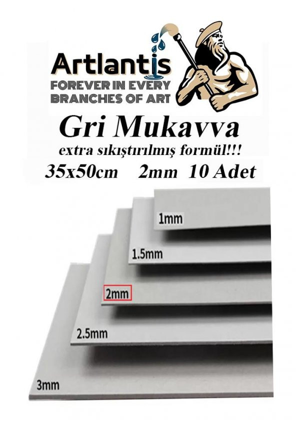 Mukavva Gri 2 mm 35x50 cm 10 Adet Sert Karton Ekstra Sıkıştırılmış 35*50 Mukavva Gri Renkli 10 Adet ürün görseli 1