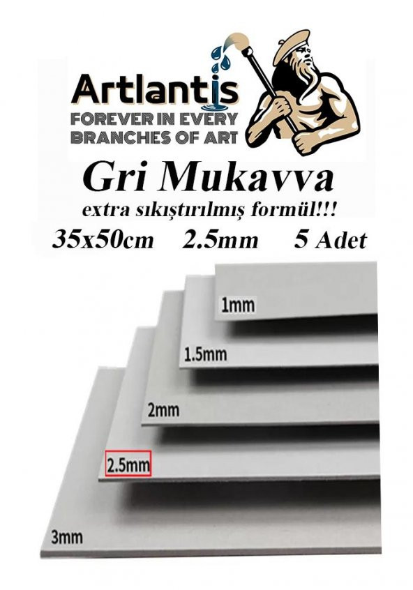 Mukavva Gri 2.5 mm 35x50 cm 5 Adet Sert Karton Ekstra Sıkıştırılmış 35*50 Mukavva Gri Renkli 5 Adet ürün görseli 1