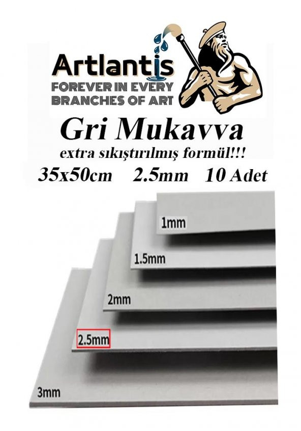 Mukavva Gri 2.5 mm 35x50 cm 10 Adet Sert Karton Ekstra Sıkıştırılmış 35*50 Mukavva Gri Renkli 10 Adet ürün görseli 1