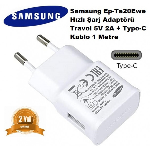 Orijinal Samsung Galaxy Ep-Ta20Ewe Şarj Cihazı Şok + Type C Kablo ürün görseli 1