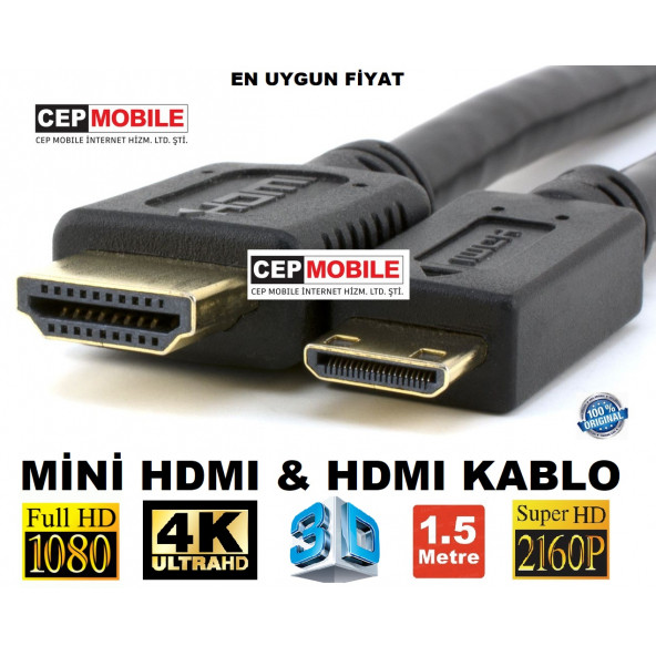 Tv - Kamera ve Tablet Uyumlu Mini Hdmi To Hdmi Kablo (1.5 Metre) ürün görseli 1