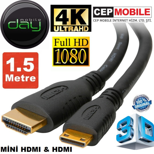 Tablet Uyumlu Mini Hdmi To Hdmi Kablo 1.5 Metre ürün görseli 1