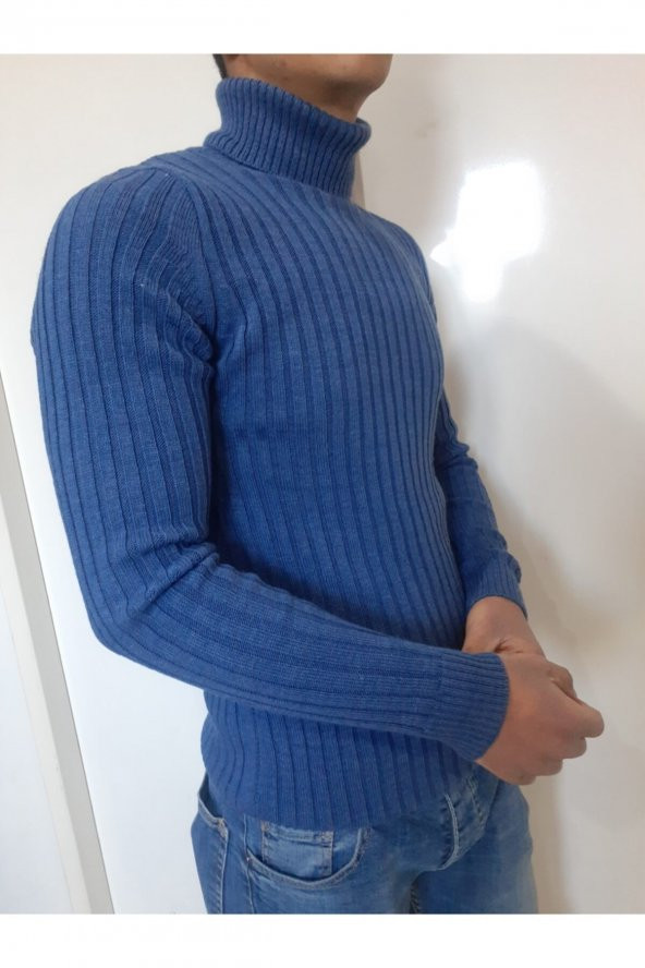 Erkek Mavi Boğazlı Kazak ürün görseli 1