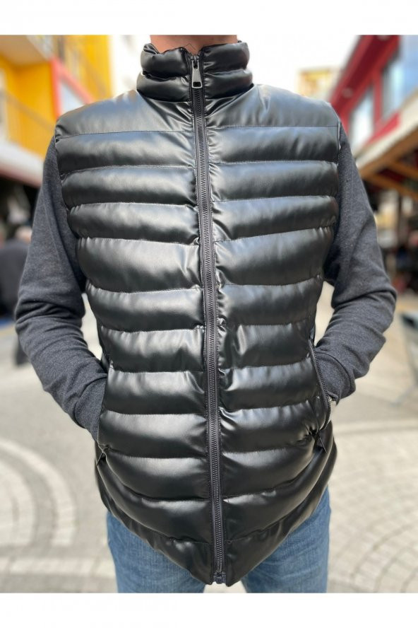 BLUES MODA SUNİ DERİ DOLUM ŞİŞME YELEK ürün görseli 1