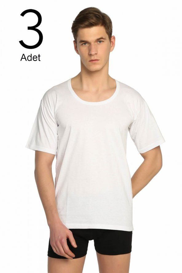Erkek Beyaz 3lü Paket Bisiklet Yaka Fanila ELF568T0103CCM3 ürün görseli 1