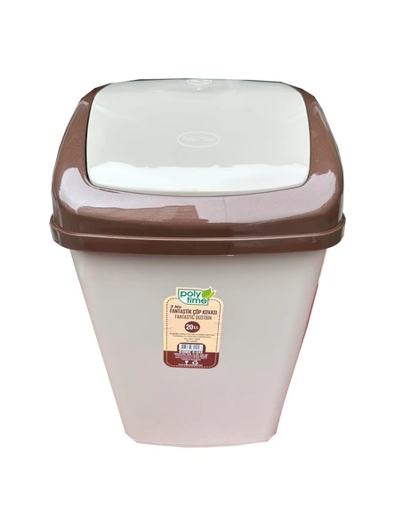 Polytime Sallanır Kapak Ofis Banyo Mutfak Bahçe Çöp Kutusu Kovası - 10 Litre / Krem - 37x24x19 Cm. ürün görseli 1