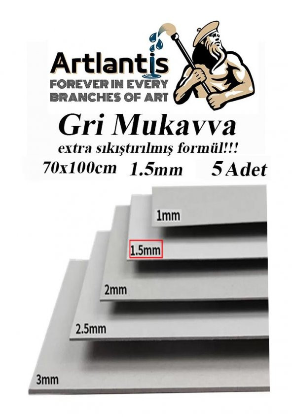 Mukavva Gri 1.5mm 70x100 cm 5 Adet Sert Karton Ekstra Sıkıştırılmış 70*100 Mukavva Gri Renkli 5 Adet ürün görseli 1