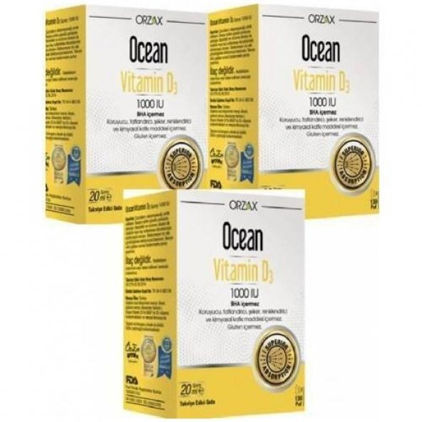 Ocean Vitamin D3 1000 IU Sprey 20 Ml 3'Lü PAKET (SKT:05/2026) ürün görseli 1
