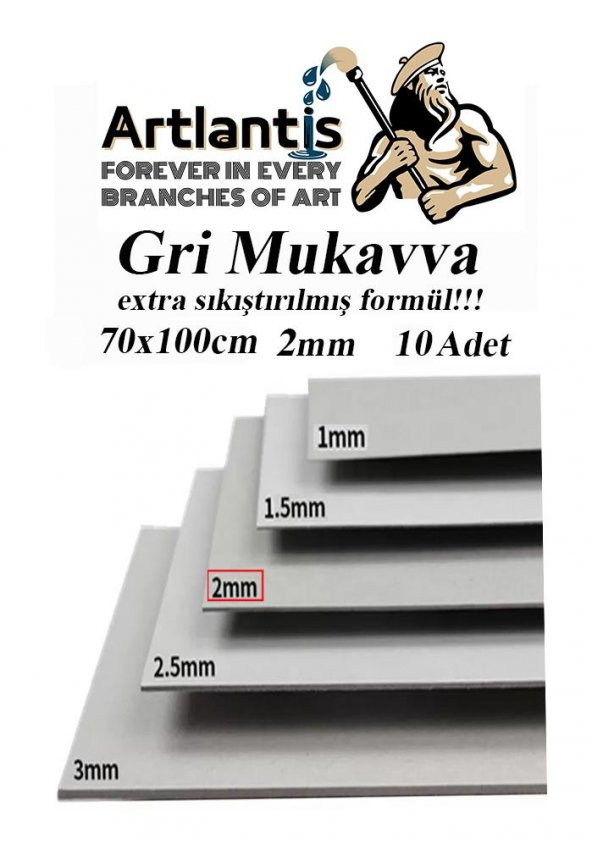 Mukavva Gri 2 mm 70x100 cm 10 Adet Sert Karton Ekstra Sıkıştırılmış 70*100 Mukavva Gri Renkli 10 Adet ürün görseli 1