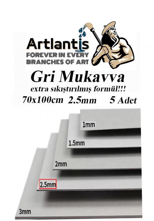 Mukavva Gri 2.5 mm 70x100 cm 5 Adet Sert Karton Ekstra Sıkıştırılmış 70*100 Mukavva Gri Renkli 5 Adet ürün görseli 1