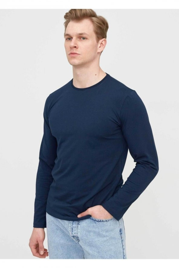 Erkek Lacivert Bisiklet Yaka Battal Sweatshirt ürün görseli 1