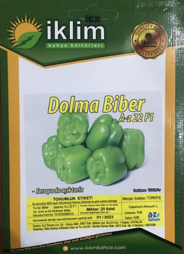 A-Z TOHUM BİBER TOHUMU A-Z 22 F1 DOLMA BİBER - 20 ADET TOHUMLUK ürün görseli 1