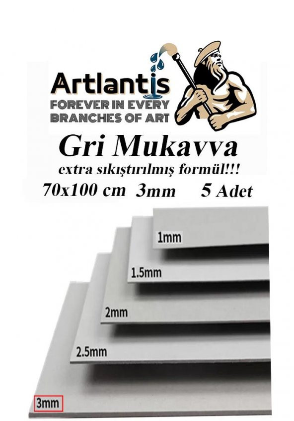 Mukavva Gri 3 mm 70x100 cm 5 Adet Sert Karton Ekstra Sıkıştırılmış 70*100 Mukavva Gri Renkli 5 Adet ürün görseli 1