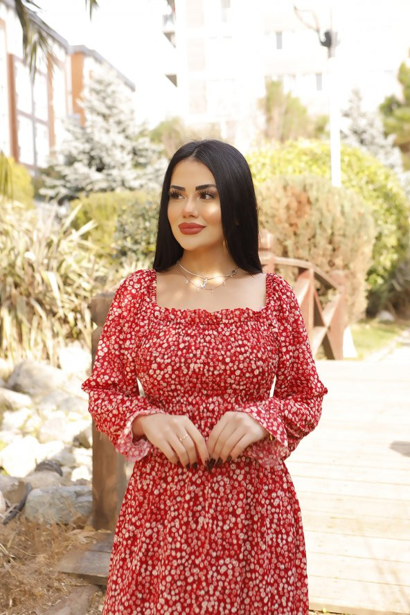 Gipeli Helen Kumaş Çiçek Desenli Uzun Kollu Yazlık Elbise ürün görseli 1
