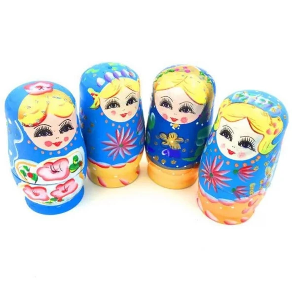 Ahşap Matruşka Bebek 6 lı Set Mavi - Resim 3