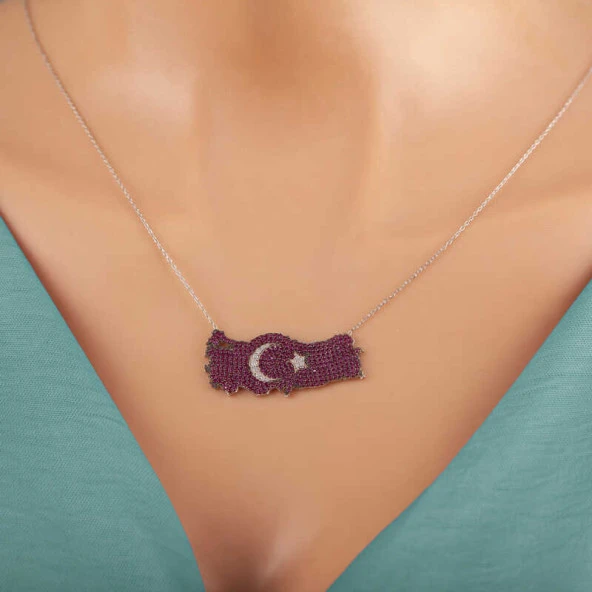 Gümüş Ay Yıldız Türkiye Haritası Kadın Kolye ürün görseli 1