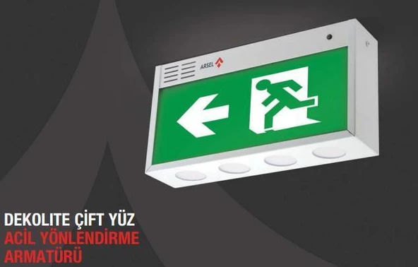 Arsel Dekolite Z Serisi Çift Yüzlü AE60-5223-L(500) Acil Çıkış Yönlendirme Armatürü Sürekli ve Kesintide 180 Dak. Yanan 500 Lümen LED ürün görseli 1