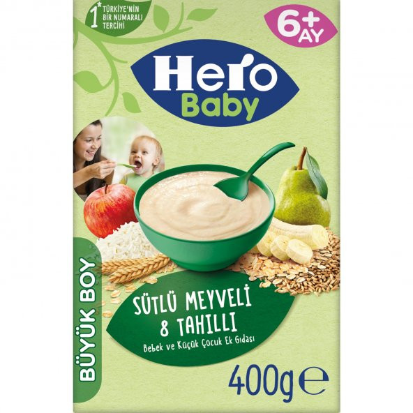 Hero Baby Sütlü Meyveli 8 Tahıllı Kaşık Mama 400 gr 3'lü Paket ürün görseli 1