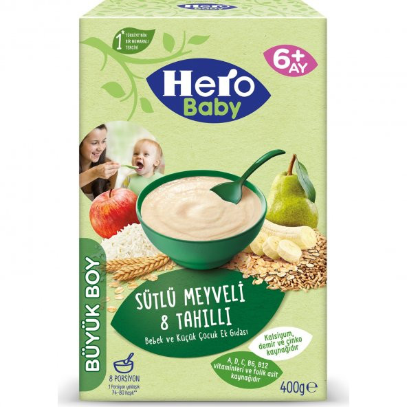 Hero Baby Sütlü Meyveli 8 Tahıllı Kaşık Mama 400 gr 4'lü Paket ürün görseli 1