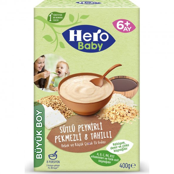 Hero Baby Sütlü Peynirli Pekmezli 8 Tahıllı Kaşık Mama 400 gr 2'li Paket ürün görseli 1