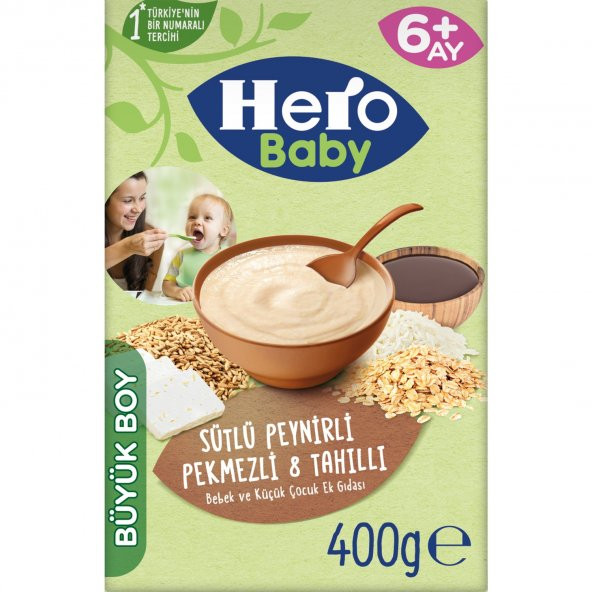 Hero Baby Sütlü Peynirli Pekmezli 8 Tahıllı Kaşık Mama 400 gr 4'lü Paket ürün görseli 1