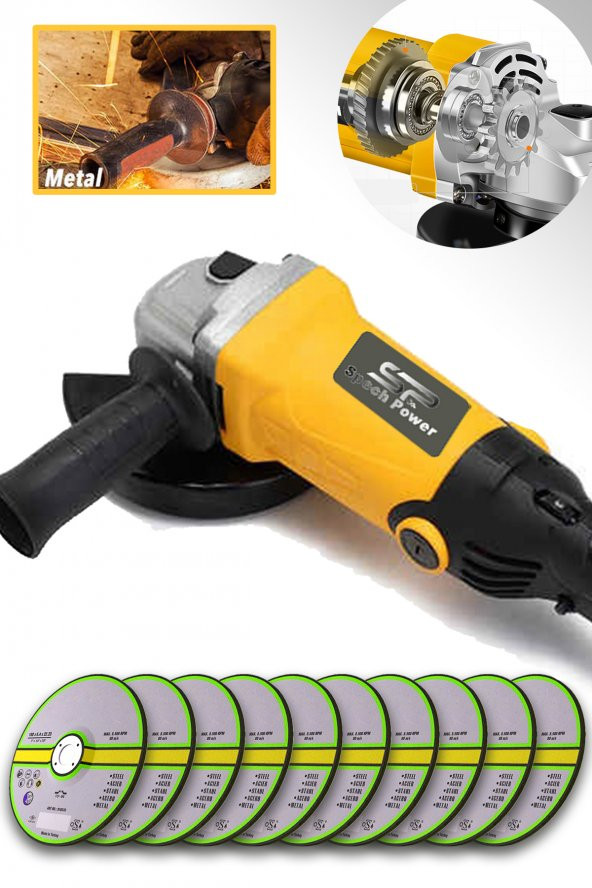 Spech Power Bakır Sargı Devir Ayarlı 1500 W Spiral Avuç Içi Kesme Ve Taşlama Makinası 10 Ad Kesme Taşı Hediye ürün görseli 1
