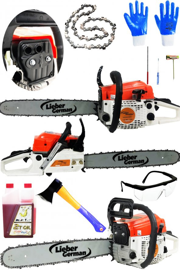 Lieber German Ctk0709 Çift Egzozlu Tam Profesyonel 2.1 Hp 52 Cc Ağaç Odun Dal Kesim Benzinli Ağaç Motoru ürün görseli 1