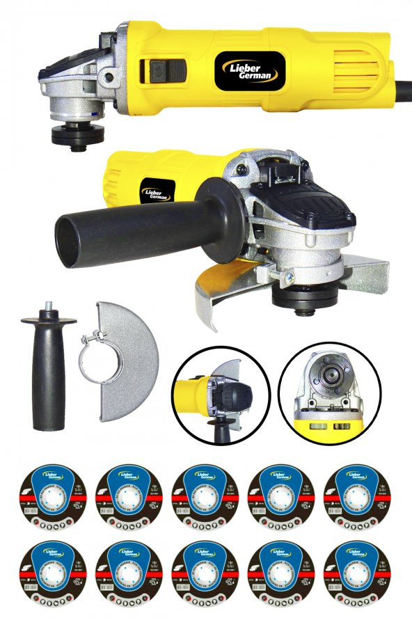 Lieber German Bakır Sargılı 1500 W 115 Mm Spiral Avuç Içi Kesme Ve Taşlama Makinası 10 Kesme Taşı Hediye ürün görseli 1