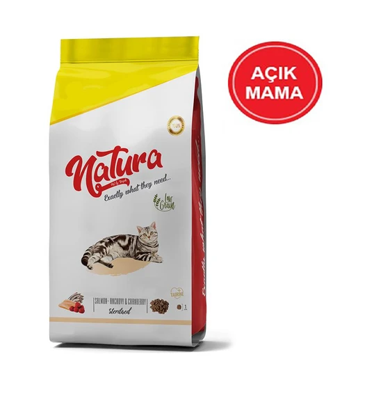 Natura Somonlu Hamsili ve Yaban Mersinli Düşük Tahıllı Kısırlaştırılmış Kedi Maması 1 Kg AÇIK ürün görseli 1