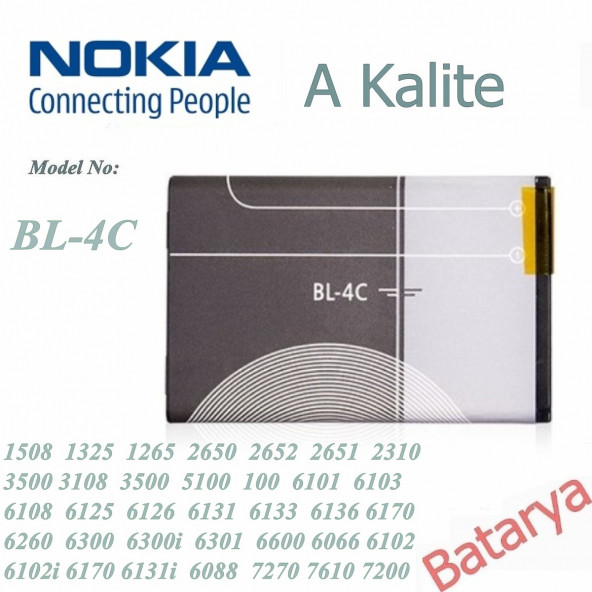 Nokia Bl-4C Batarya 1508 1325 1265 2650 2652 2651 2310 3500 6300 Uyumlu Yedek Batarya ürün görseli 1