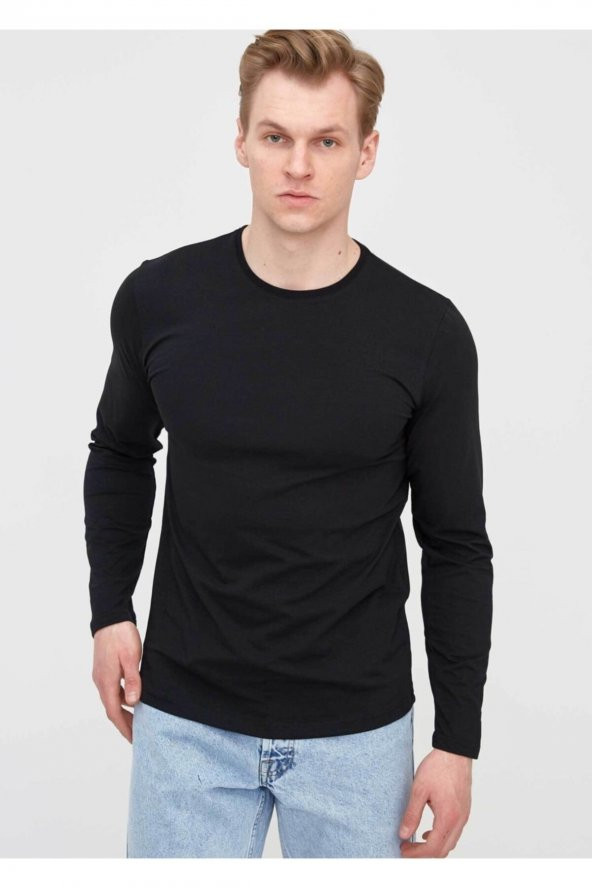 Erkek Siyah Bisiklet Yaka Battal Sweatshirt ürün görseli 1