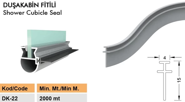 Contacall Duşakabin Cam Fitili Duşa Kabin Plaksi Fitili Dk-22-Şeffaf-10 Metre ürün görseli 1
