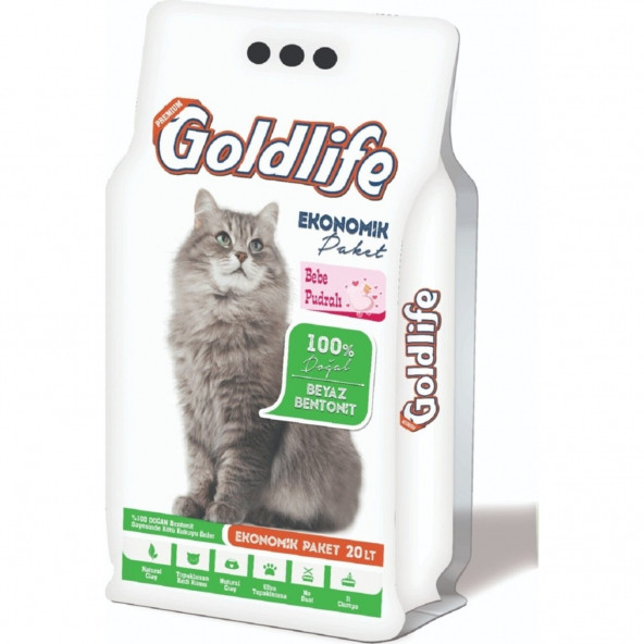 Goldlife Ekonomik Paket Bebe Pudra Kokulu Kedi Kumu 20 Lt İnce Taneli ürün görseli 1